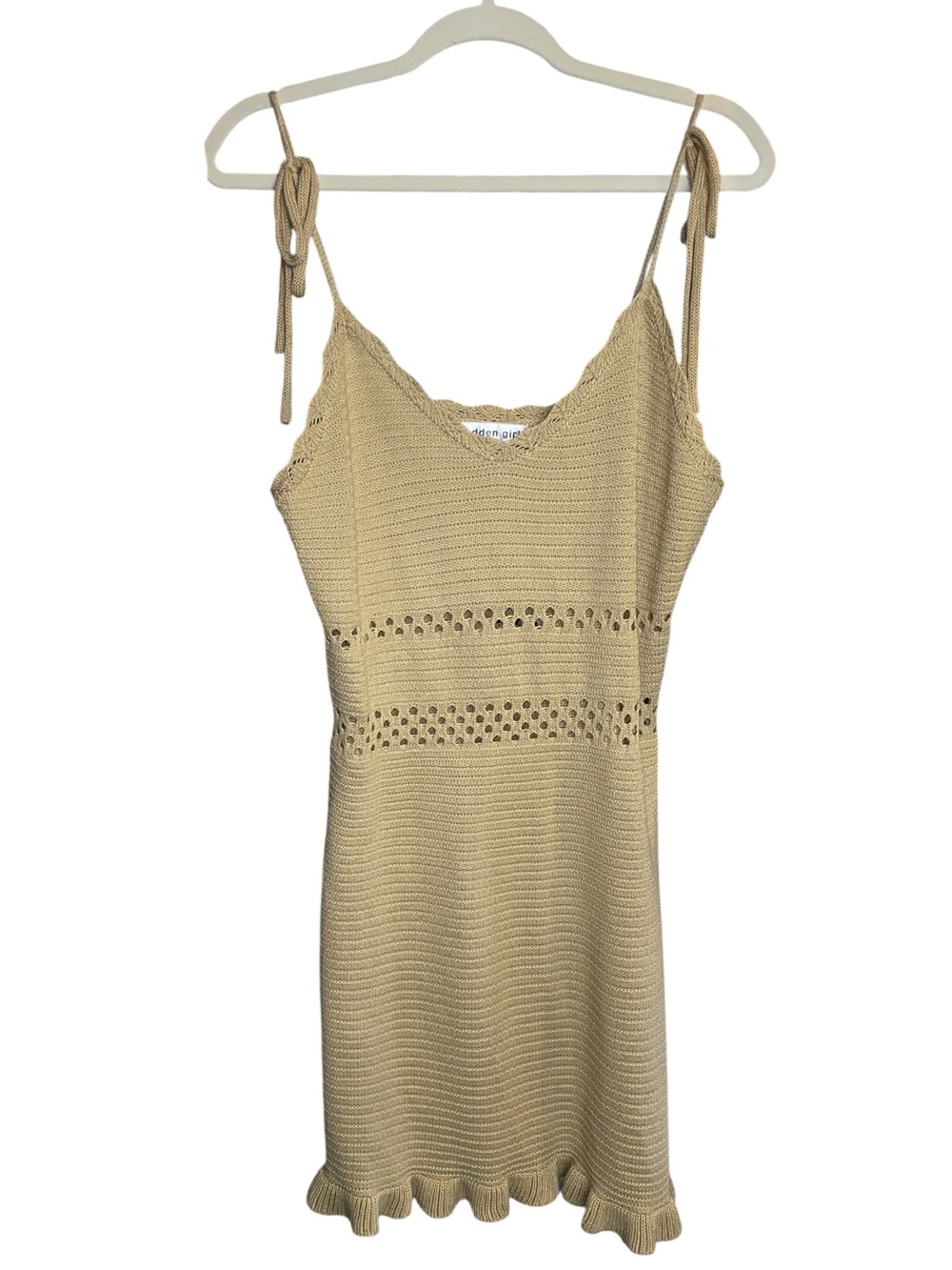 Madden Girl Tan Crochet Open Knit Tunic Tank Swim Cover Up, Size 1X (Juniors)